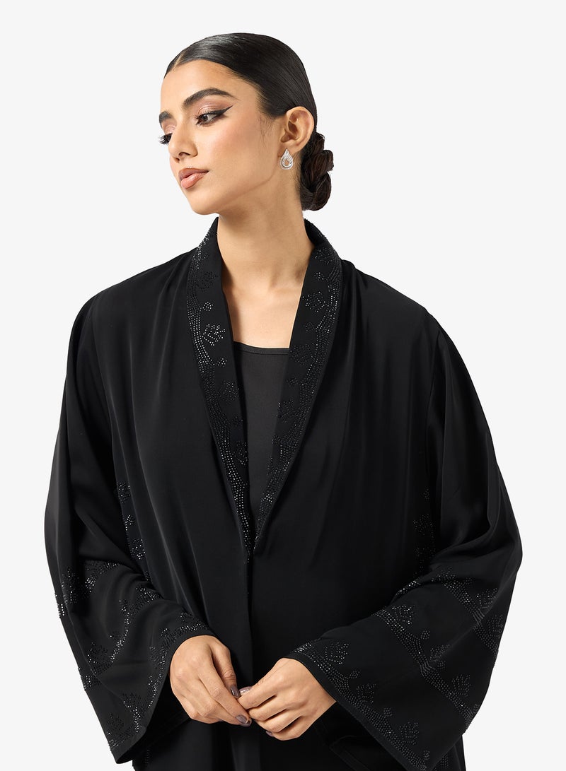 hayas closet Black Embellished Abaya With Sheila - Image 3